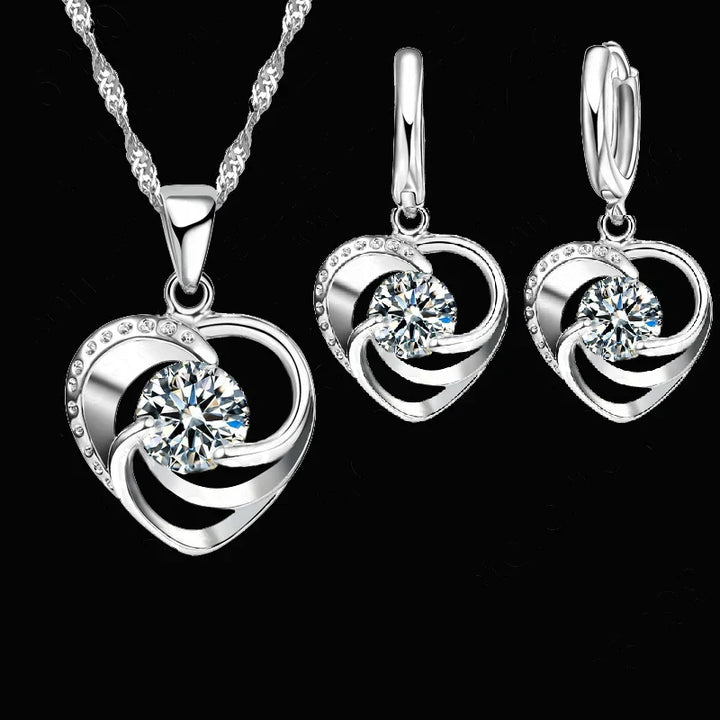 Sterling Silver Heart Necklace and Earrings