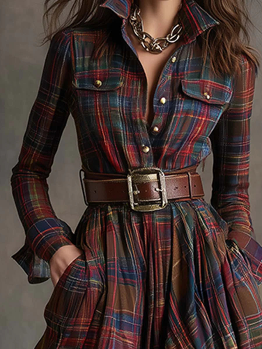 Beatriz ❘ Long plaid dress with belt