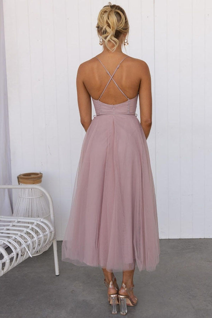 Women's Sleeveless Chiffon Maxi Dress With Tulle Overlay