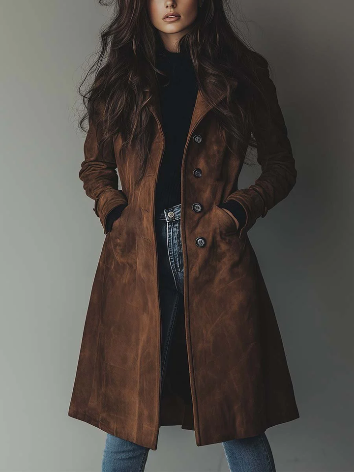 Elara | Vintage Suede Trench Coat