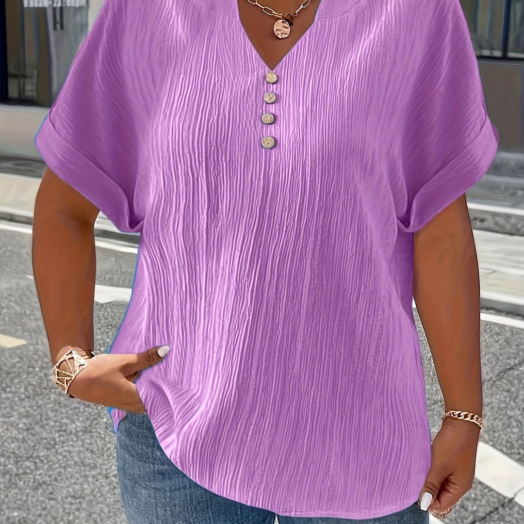 Noelle | Textured V-Neck Button Top