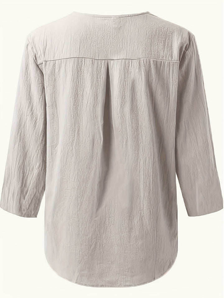 Celine | Button V-Neck Linen Top