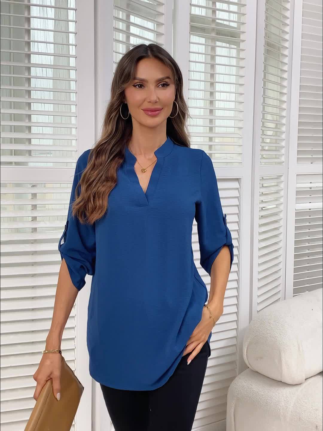Selene | V-Neck Roll-Tab Blouse