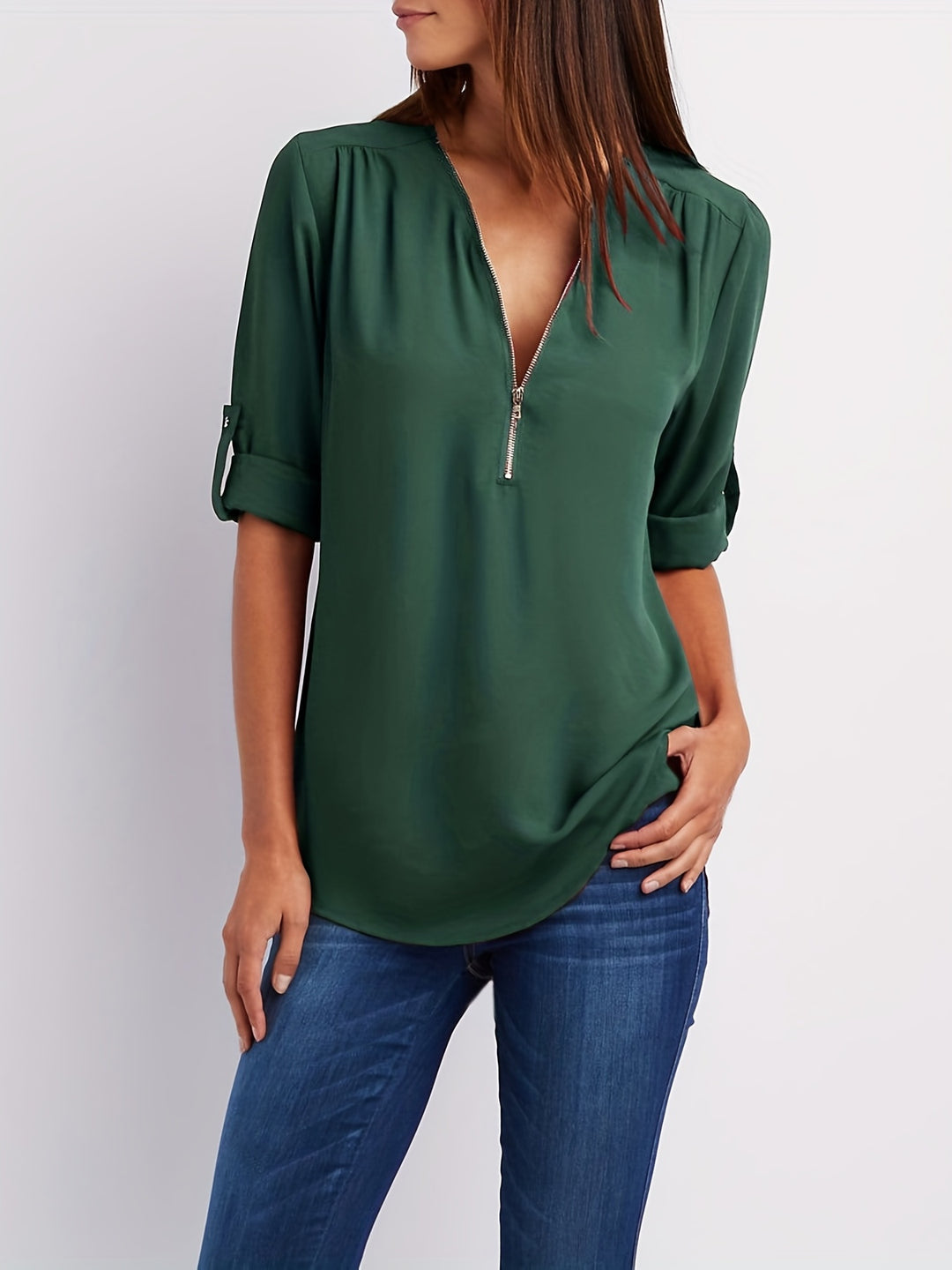 Amara | Zip V-Neck Blouse