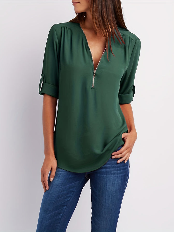 Amara | Zip V-Neck Blouse
