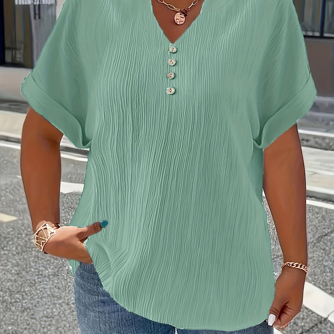 Noelle | Textured V-Neck Button Top