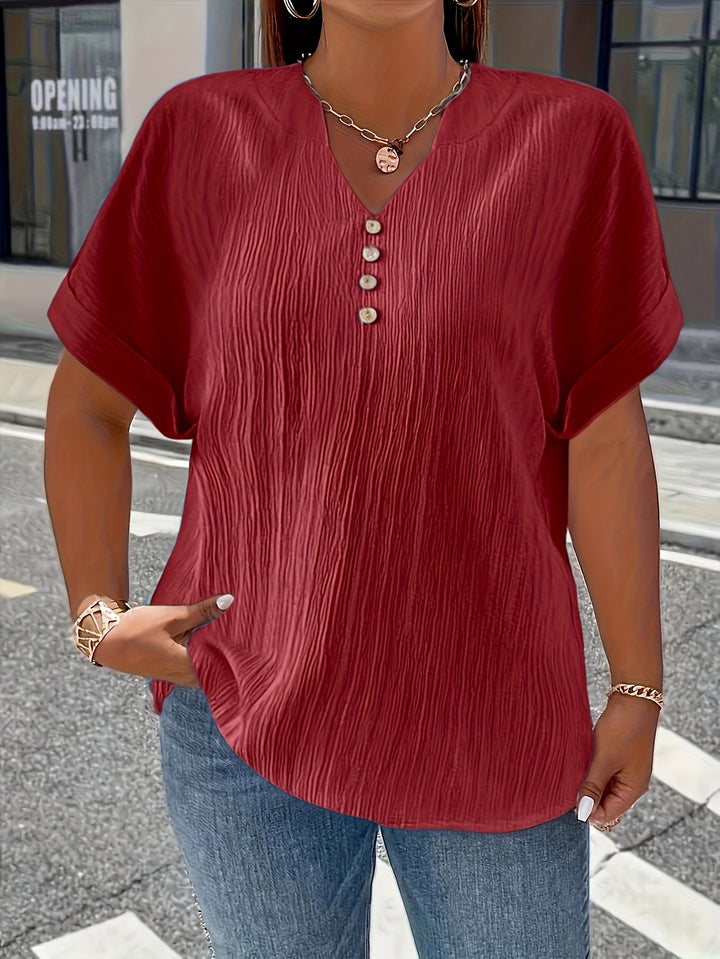 Noelle | Textured V-Neck Button Top