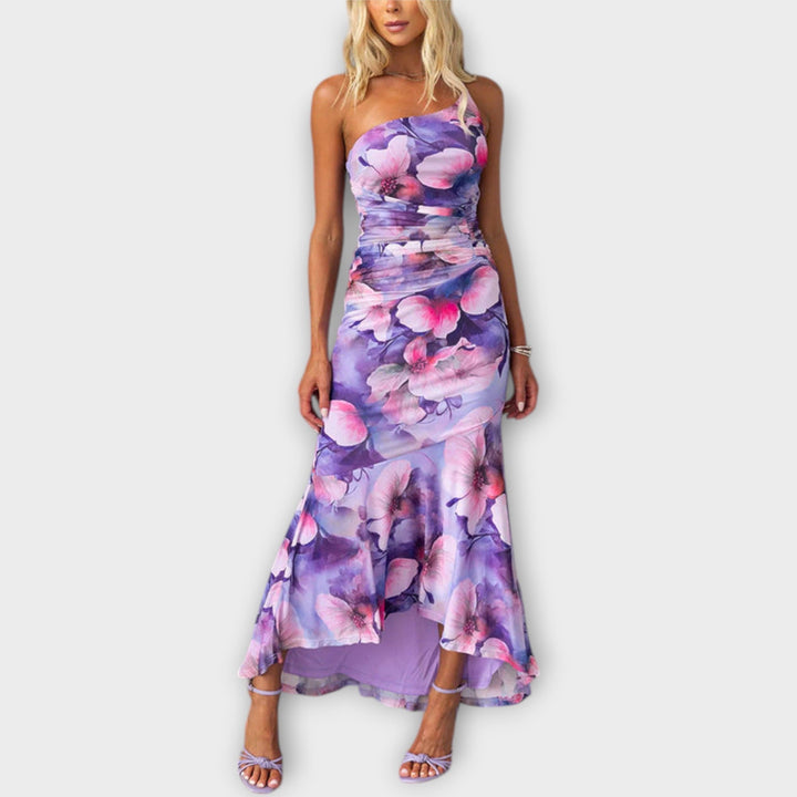 Pia – One-Sided Ruched Maxi Dress