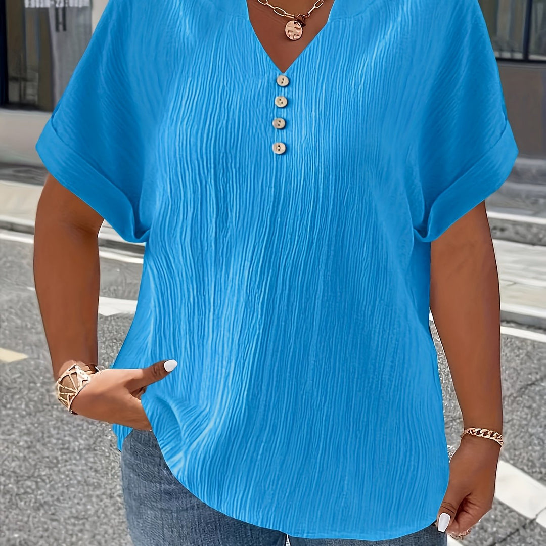 Noelle | Textured V-Neck Button Top