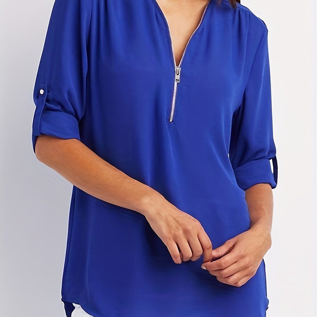 Amara | Zip V-Neck Blouse