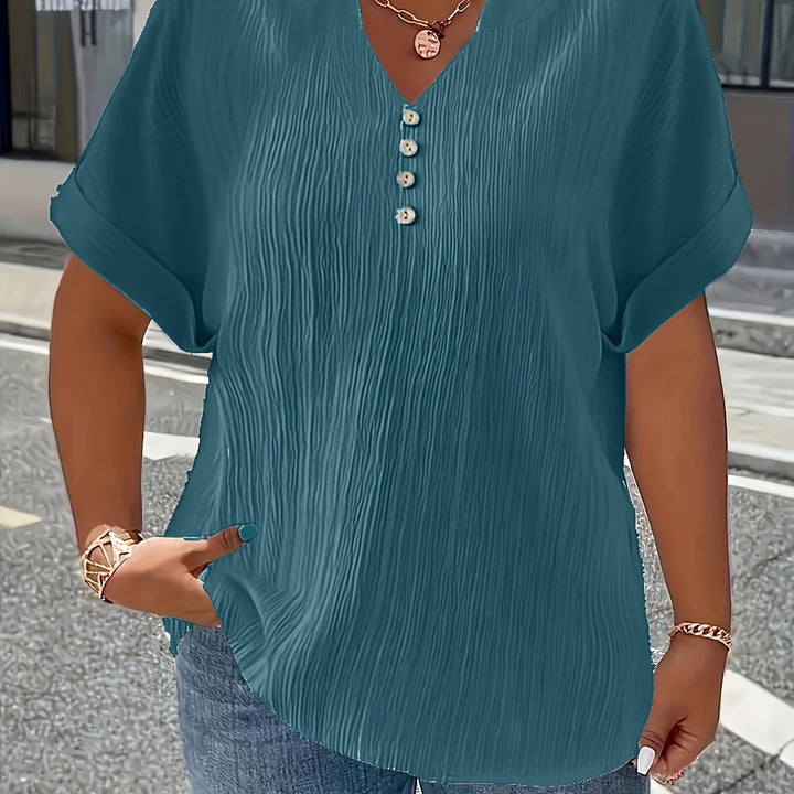 Noelle | Textured V-Neck Button Top