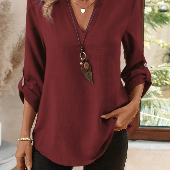 Selene | V-Neck Roll-Tab Blouse
