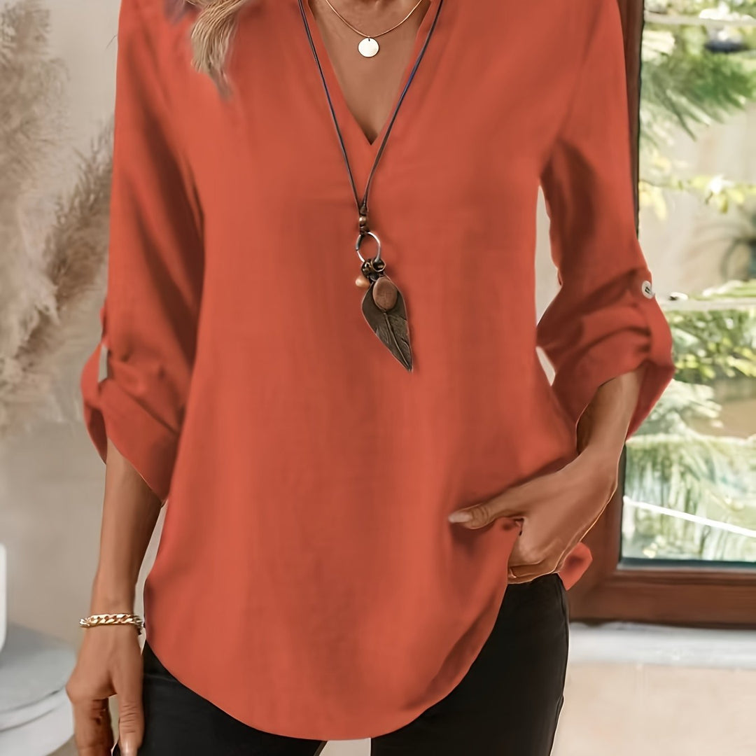 Selene | V-Neck Roll-Tab Blouse