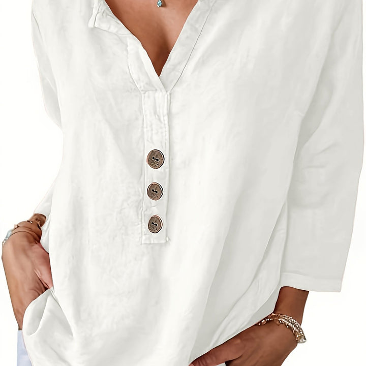 Celine | Button V-Neck Linen Top