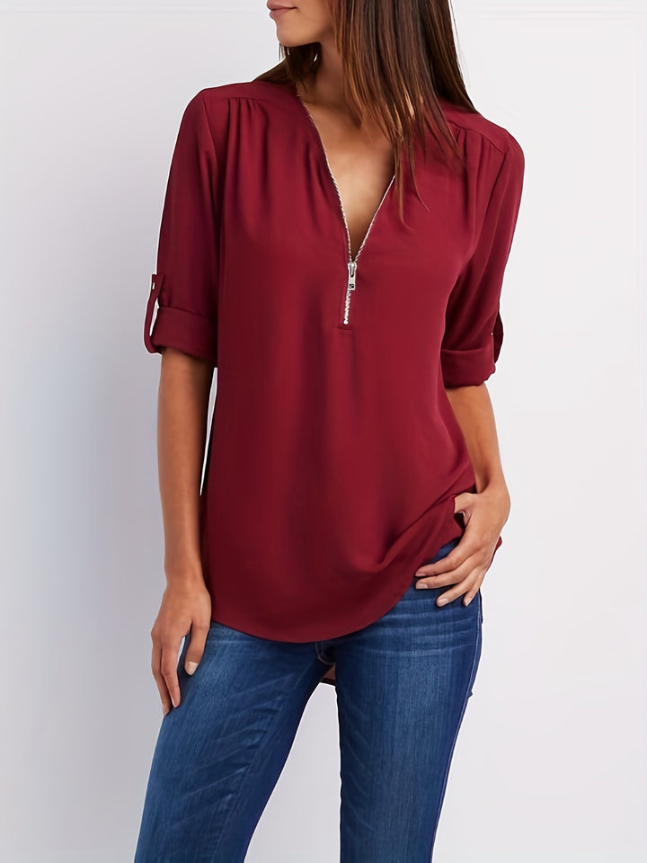 Amara | Zip V-Neck Blouse