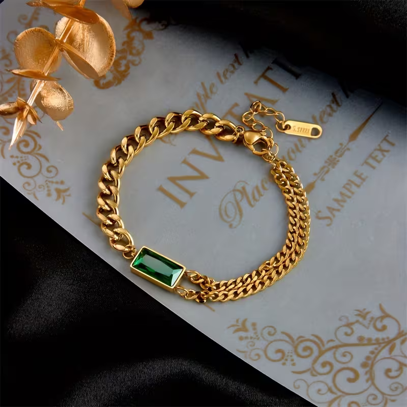 Emerald Bar Chain Bracelet