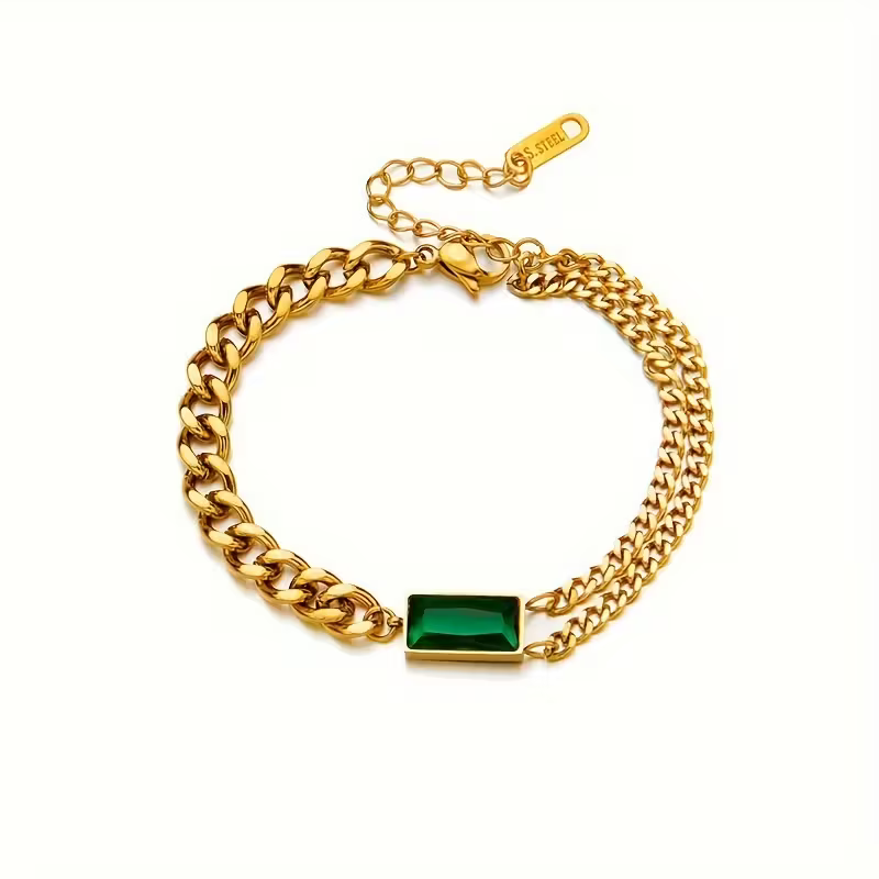 Emerald Bar Chain Bracelet