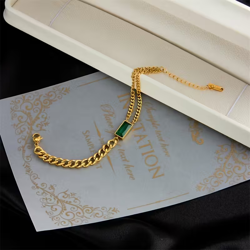Emerald Bar Chain Bracelet
