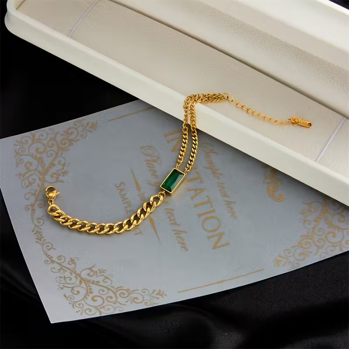 Emerald Bar Chain Bracelet