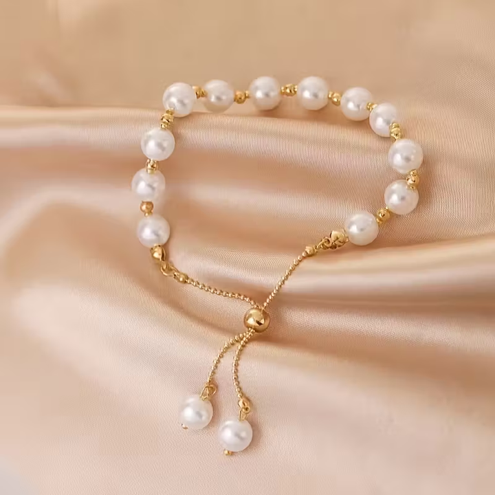 White Pearl Adjustable Gold Bracelet