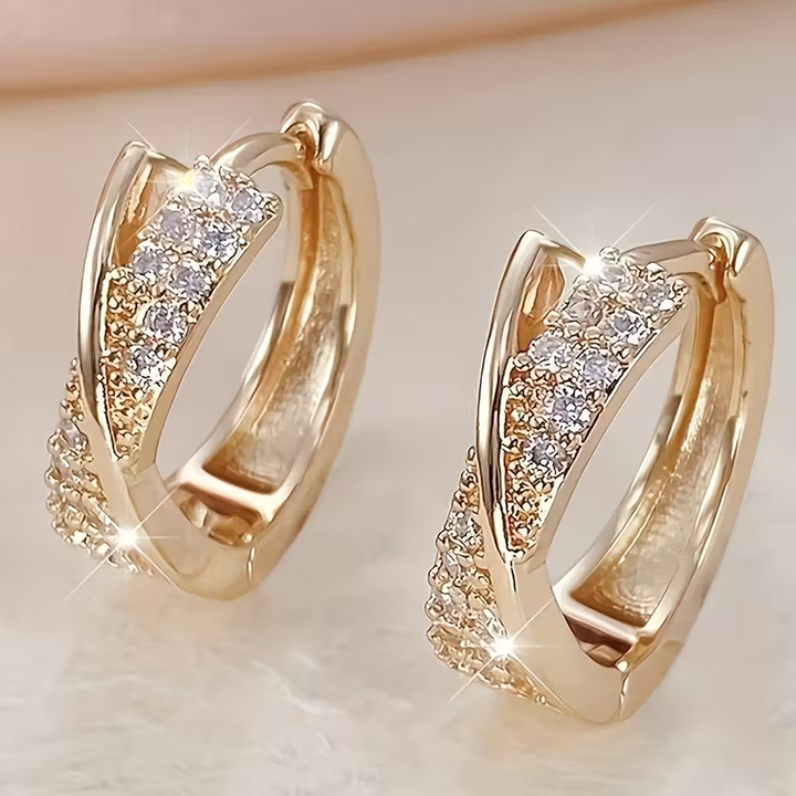 Gold Cross Zirconia Hoop Earrings