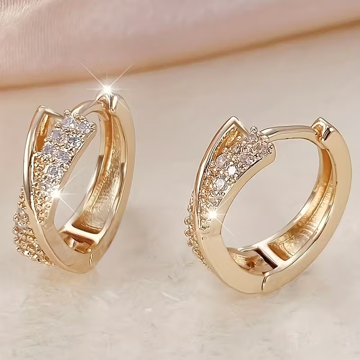 Gold Cross Zirconia Hoop Earrings