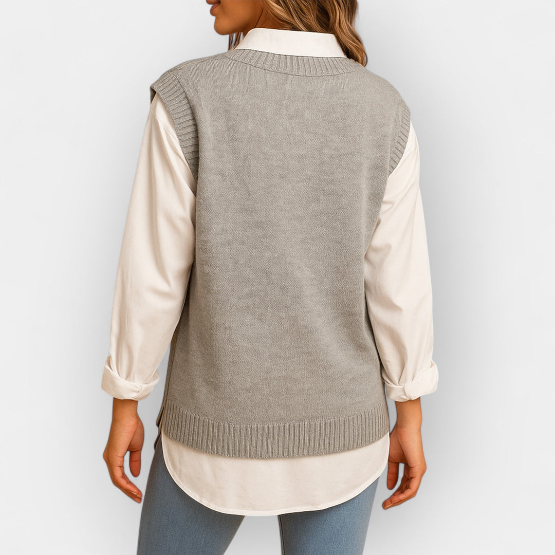 Sleeveless Knitted Vest with V-Neck