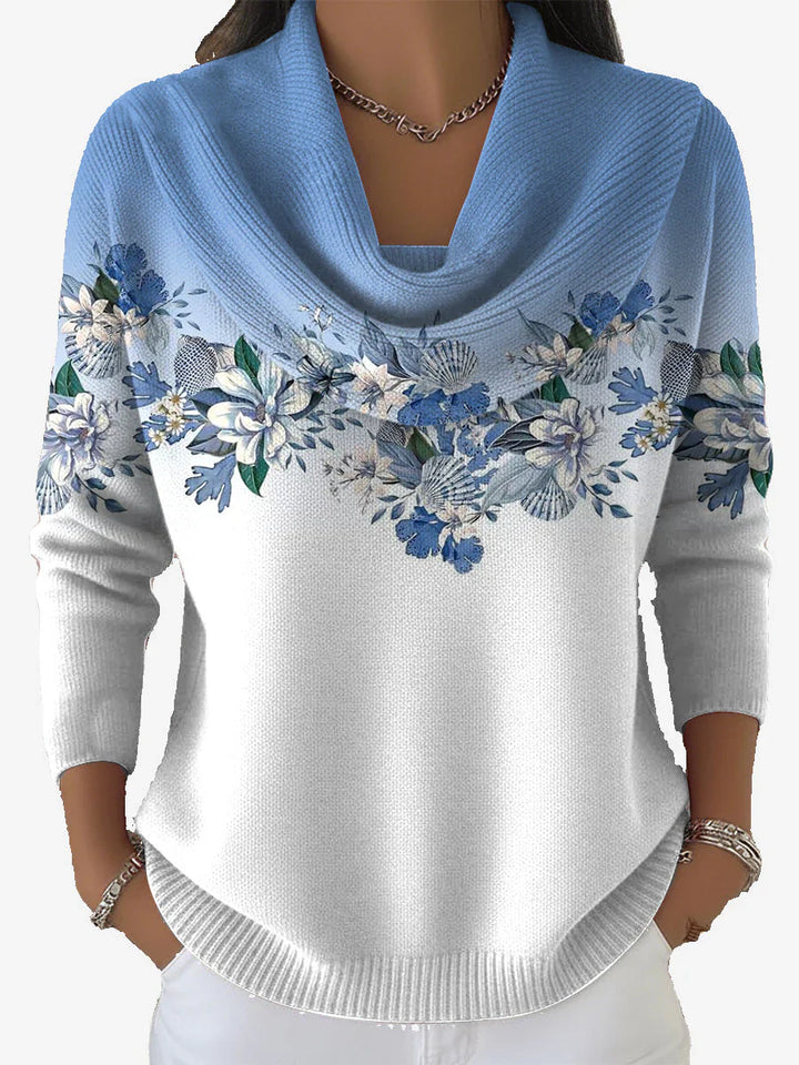 Tasnime | Floral Gradient Sweater with a Soft Collar