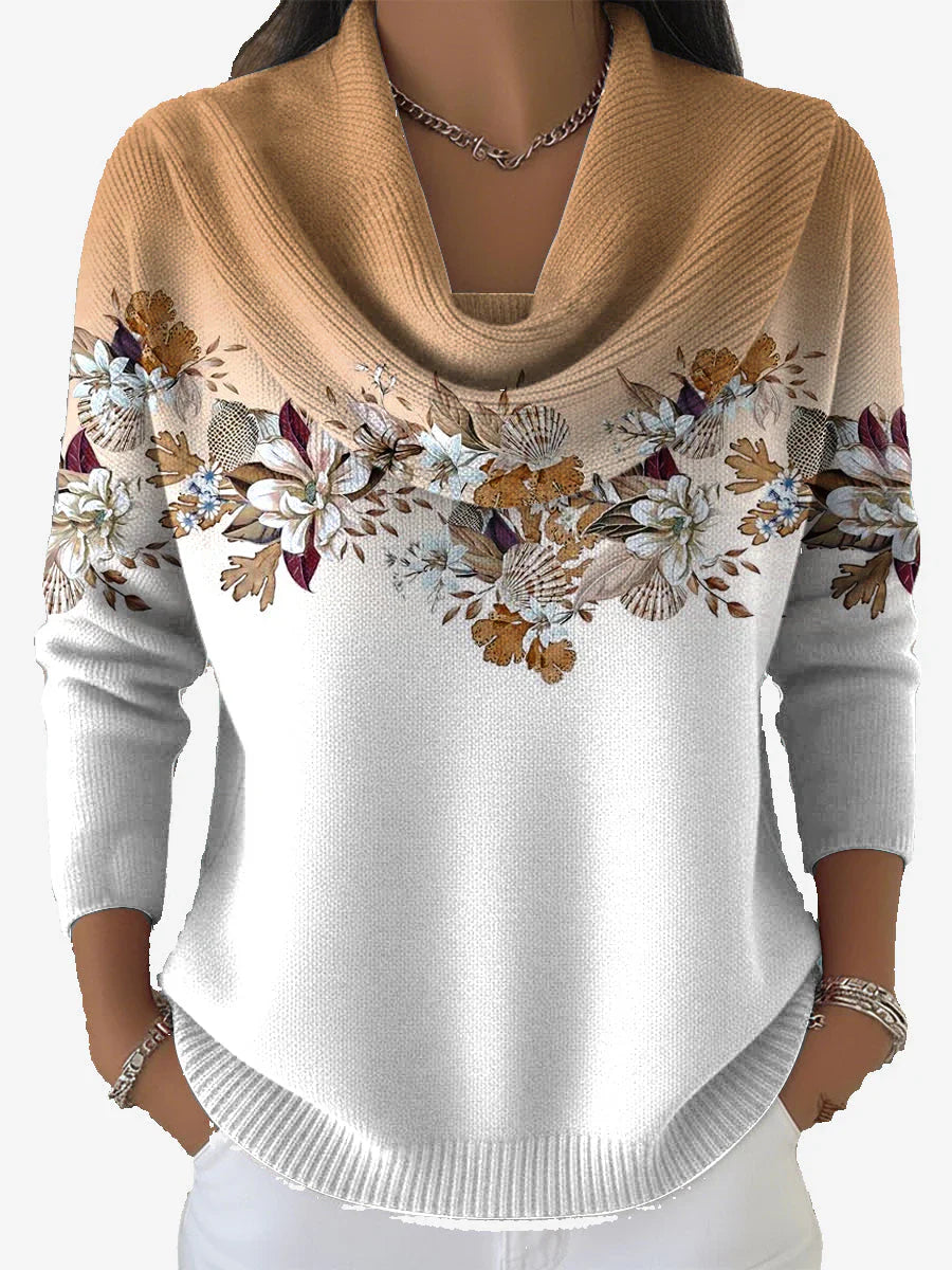 Tasnime | Floral Gradient Sweater with a Soft Collar