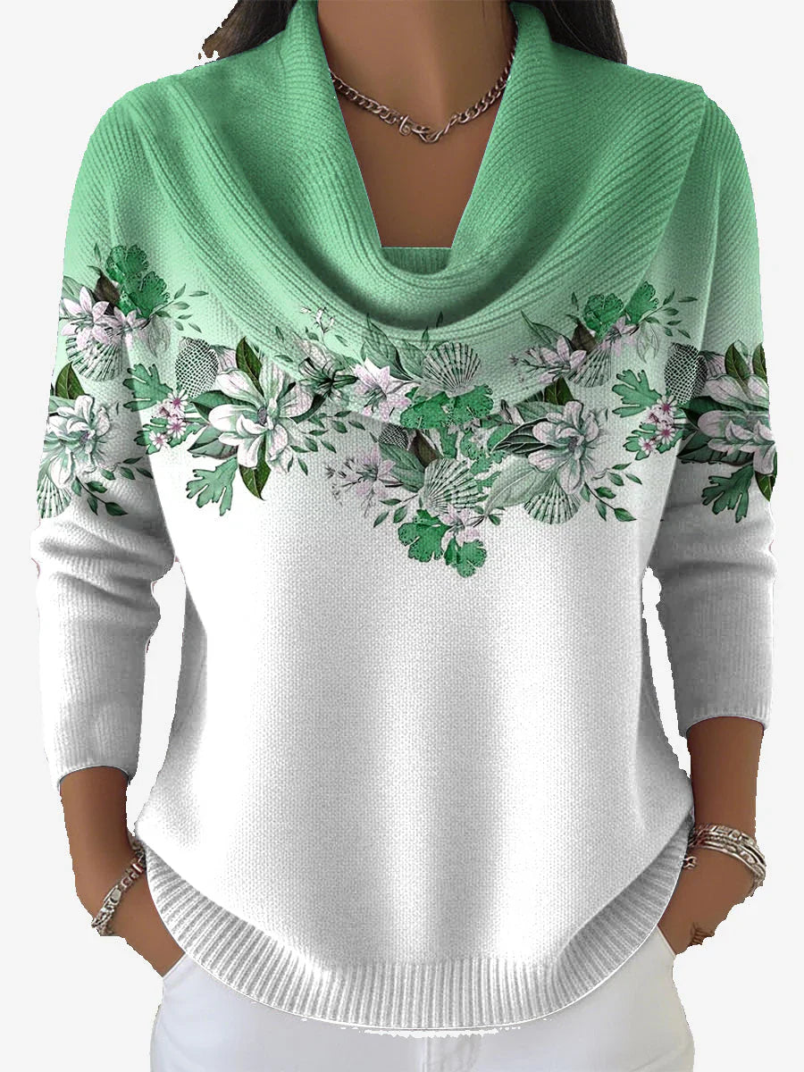 Tasnime | Floral Gradient Sweater with a Soft Collar