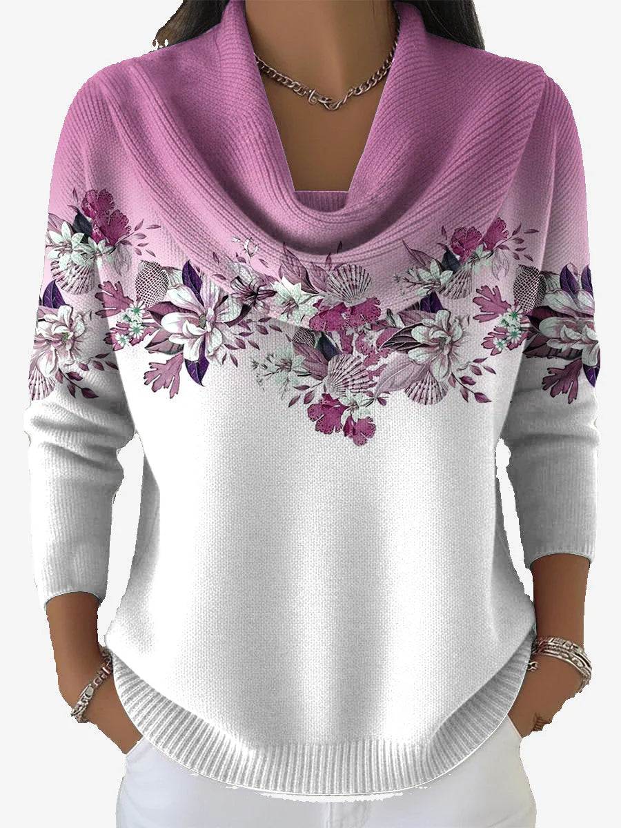 Tasnime | Floral Gradient Sweater with a Soft Collar