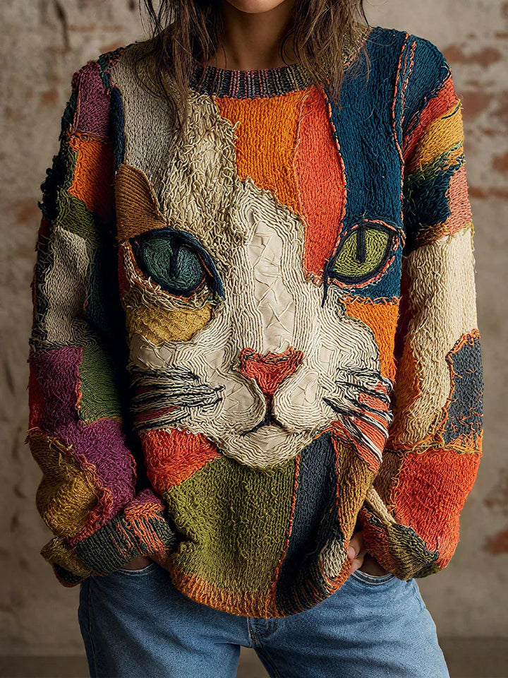 Chalice | Sweater with Cat in Wool Patchwork